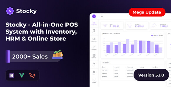 Stocky POS with Inventory Management Online Store and HRM Script